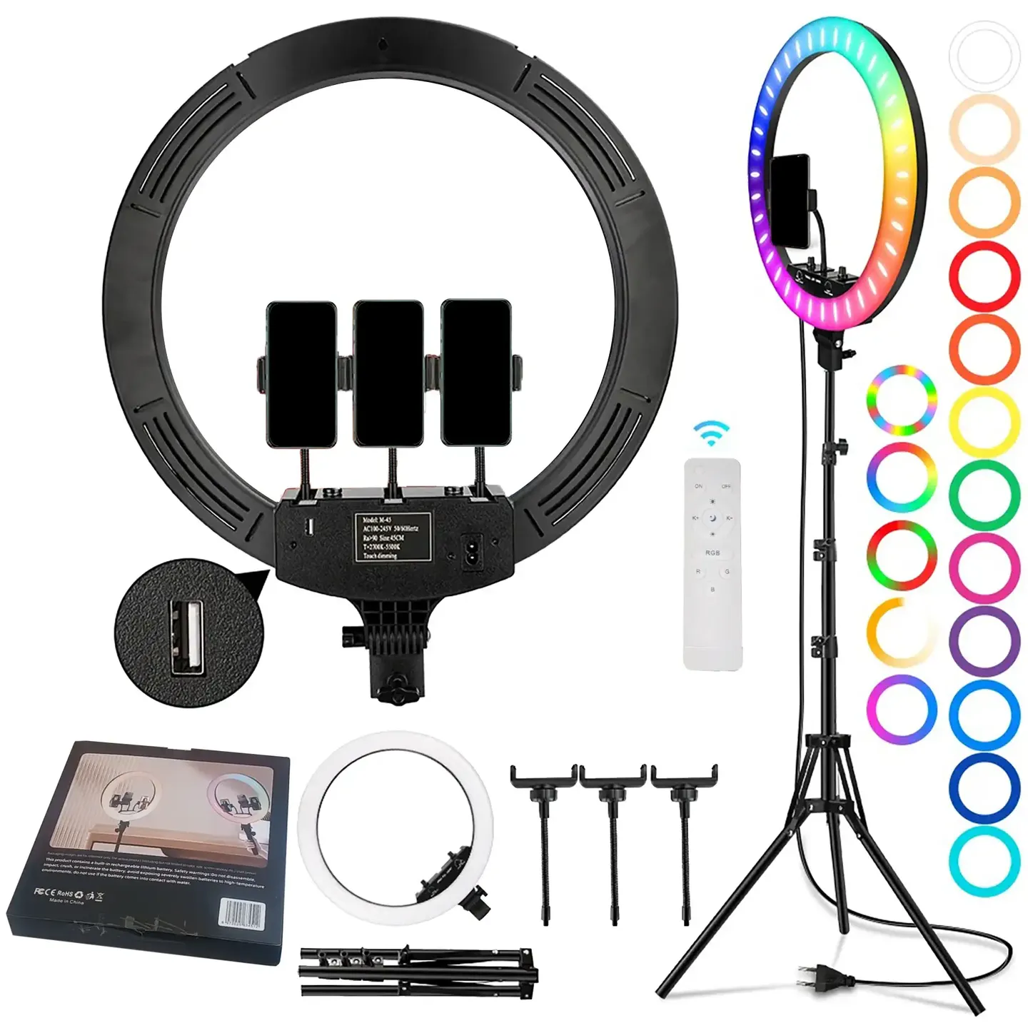 18 inch RGB Ring Light  with 3 Phone Holder & 2.6m Stand