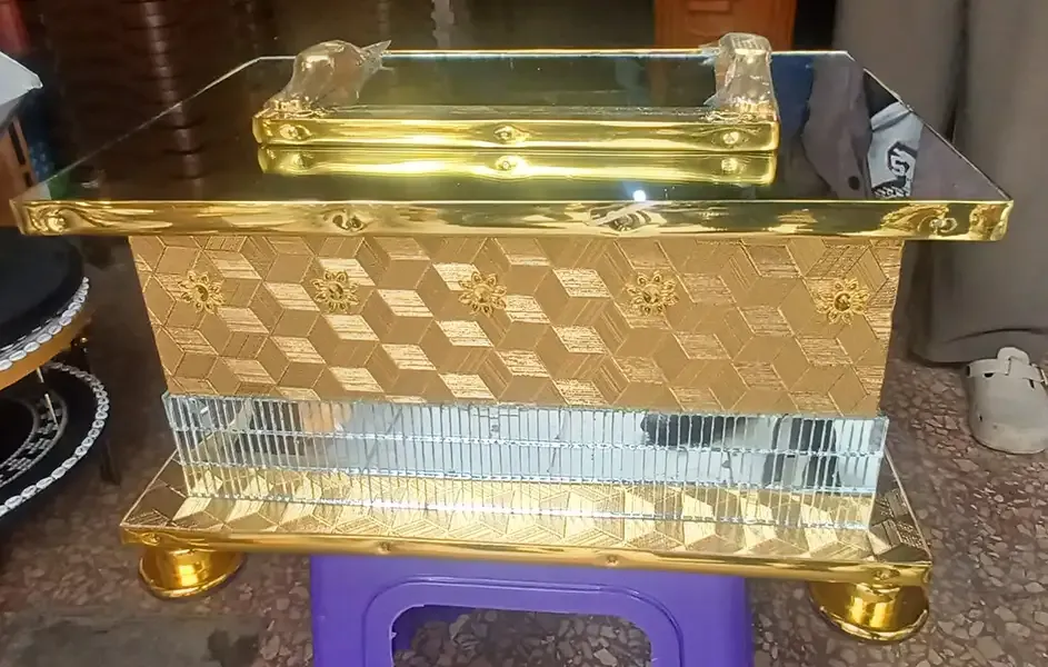 Golden & Silver Rectangular Glass Top Rekebot | ብርማ ባለመስታወቱ ረከቦት