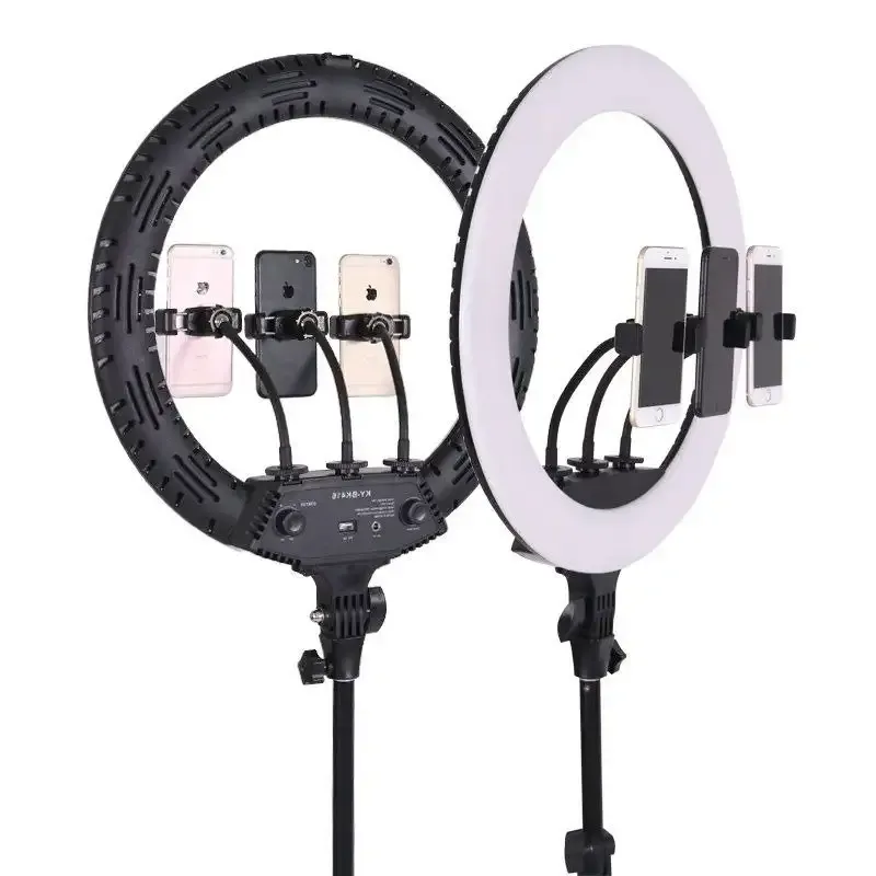 18'' Bicolor Ring Light With 3 Phone Holder with 2.6m Stand
